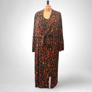 IMAN Chic Runway Jersey Dress & Tie Front Topper Leopard Print Set, Size 3XP